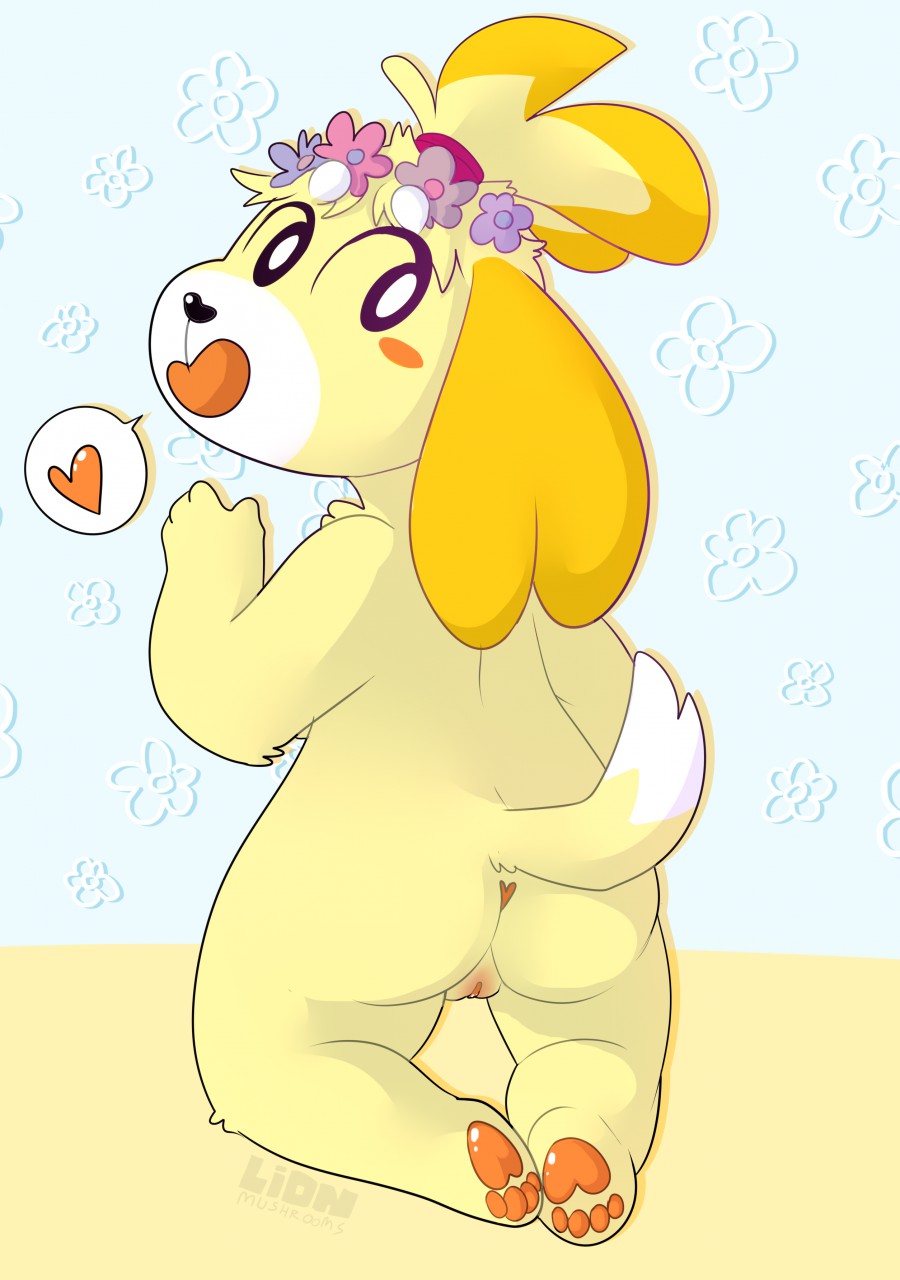 animal_crossing anthro beach canine cute dog female flower isabelle_(animal_crossing) lionshrooms mammal nintendo nude paws plant seaside solo video_games