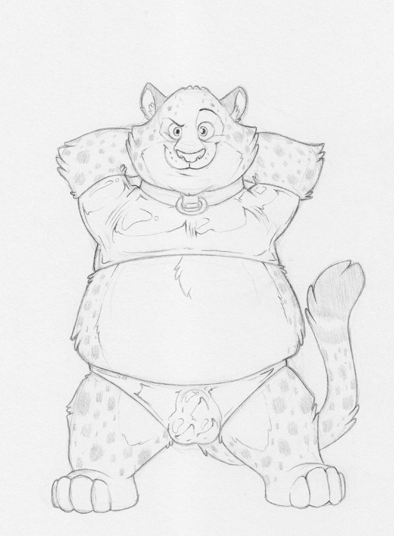 agent benjamin_clawhauser bulge cheetah clothed clothing collar disney feline looking_at_viewer male mammal rubber smile solo standing zootopia