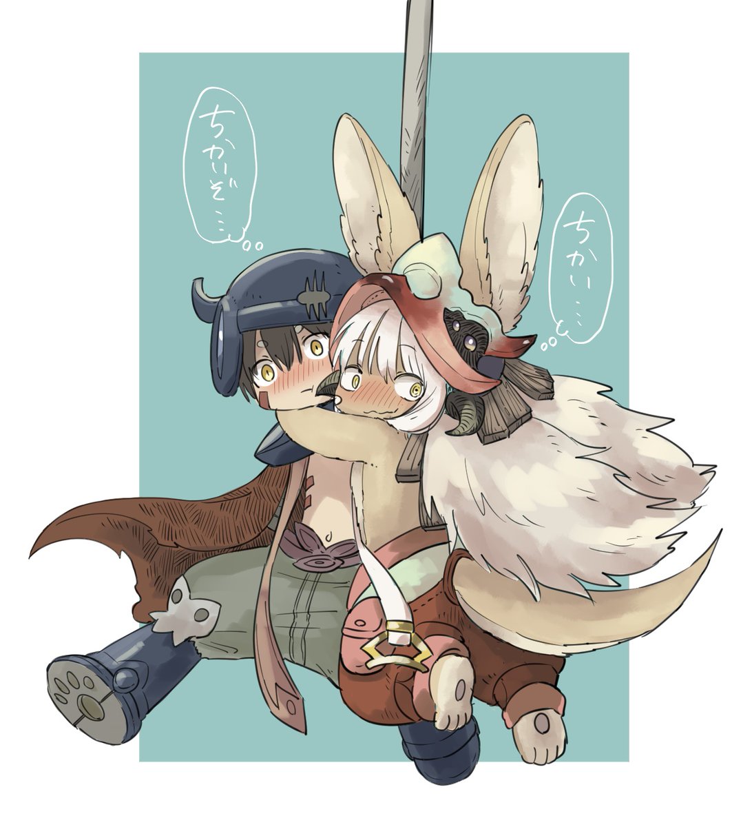 blush cute hair human kawasemi27 lagomorph made_in_abyss mammal nanachi text translation_request white_hair