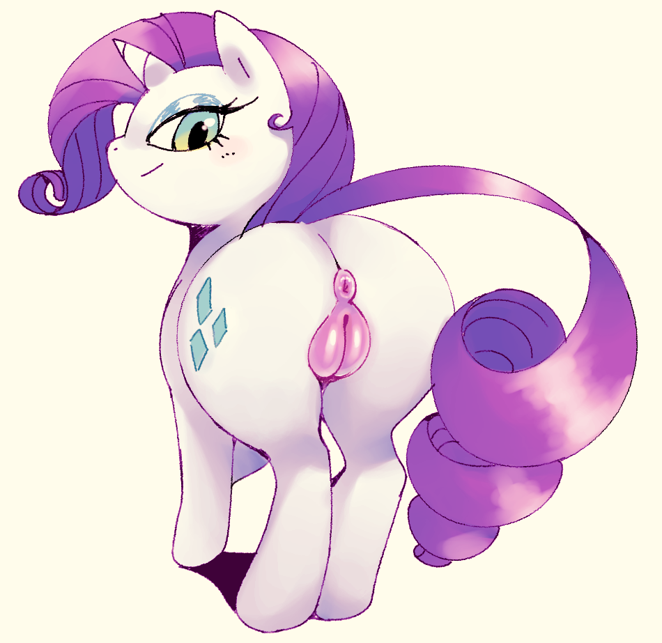 anus butt cutie_mark equine eyelashes eyeliner female feral friendship_is_magic fur green_eyes hair horn long_tail looking_back makeup mammal mane my_little_pony plump_labia purple_anus purple_hair purple_mane purple_pussy pussy quadruped rarity_(mlp) rear_view smile smug solo standing unicorn white_fur wide_hips ɯ(_&ndash;_&ndash;_)ɯ