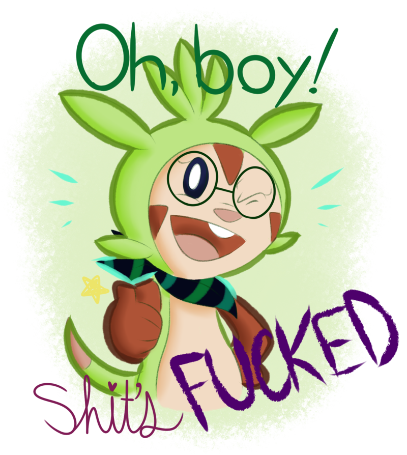 2016 alpha_channel carmen_(sigh-fi) chespin digital_drawing_(artwork) digital_media_(artwork) dipstick_tail english_text eyewear fan_character glasses looking_at_viewer multicolored_tail neckerchief nintendo one_eye_closed open_mouth open_smile pok&eacute;mon pok&eacute;mon_(species) profanity reaction_image sigh-fi smile solo star text thumbs_up video_games wink
