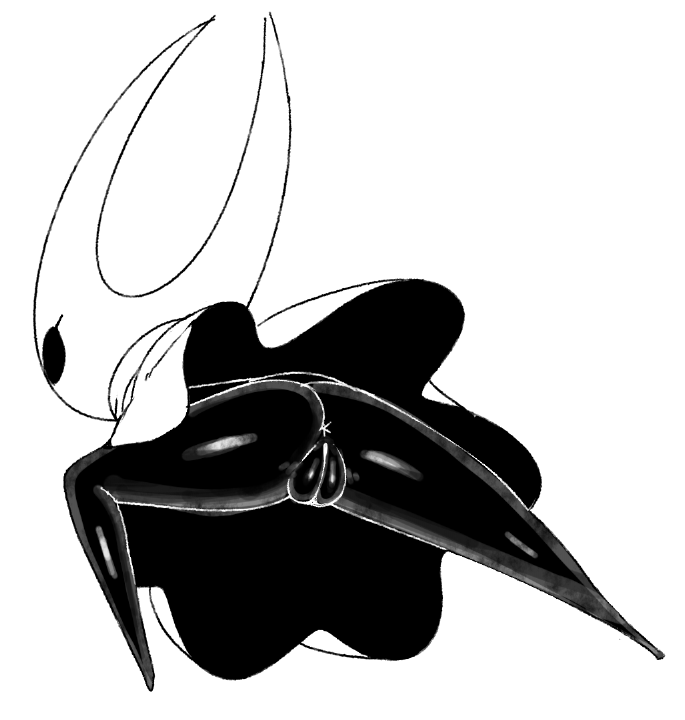 anus black_and_white bottomless clothed clothing female hollow_knight hollow_knight_(species) hornet_(hollow_knight) monochrome pussy rear_view simple_background solo spread_legs spreading upskirt white_background ɯ(_&ndash;_&ndash;_)ɯ