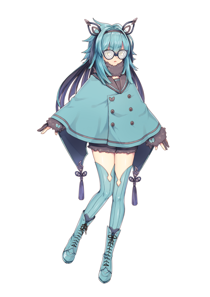alternate_color blue_footwear blue_hair blue_legwear check_character cross-laced_footwear full_body glasses hairband highres kasuka108 long_hair looking_at_viewer noibat personification pokemon shiny_pokemon solo standing thighhighs