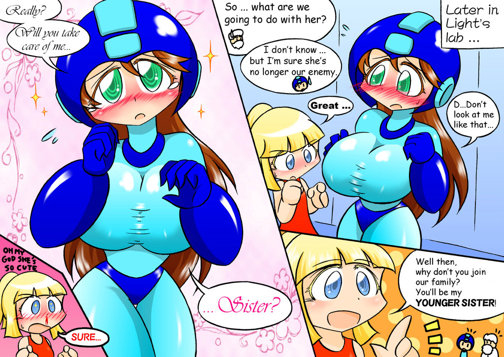 armor blush brown_hair capcom dr._light female green_eyes hair helmet human humanoid machine male mammal mega_man_(character) mega_man_(series) nintendo not_furry robot rockgirl_(character) roll_(megaman) sulfer-kokegitsune video_games