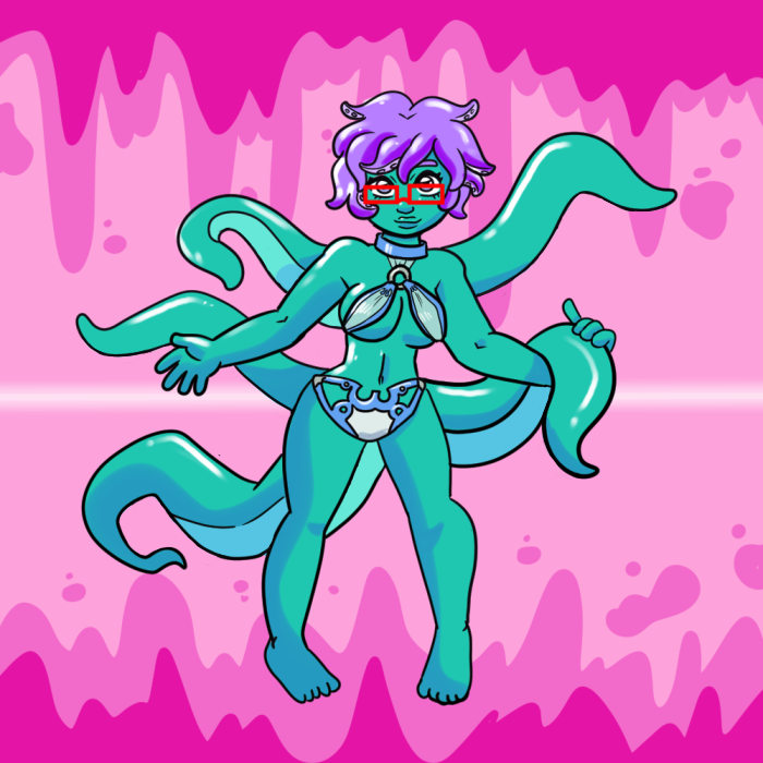 animal_humanoid cephalopod clothing eyewear female glasses humanoid marine monster_girl_(genre) simple_background solo swimsuit technicolorpie tentacles