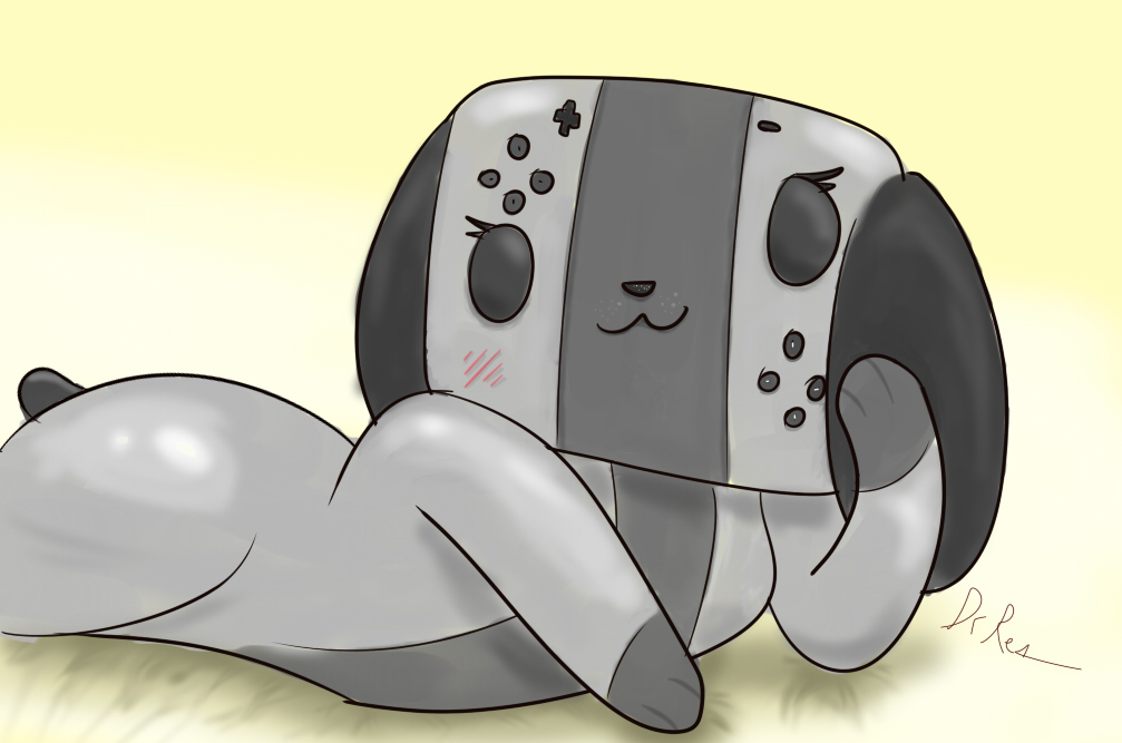 2018 animate_inanimate anthro canine cute dog elekea_(artist) female inanimate_object mammal nintendo nintendo_switch short_stack switch_dog video_games