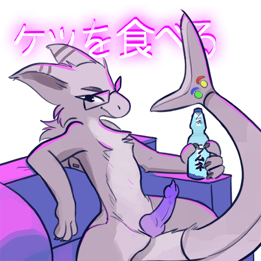 anthro beverage canine digital_media_(artwork) dosent elekea_(character) erection eyewear fin fish fox fur gator_penis glasses looking_at_viewer male mammal manokit marine nintendo nude penis ramune shark simple_background video_games