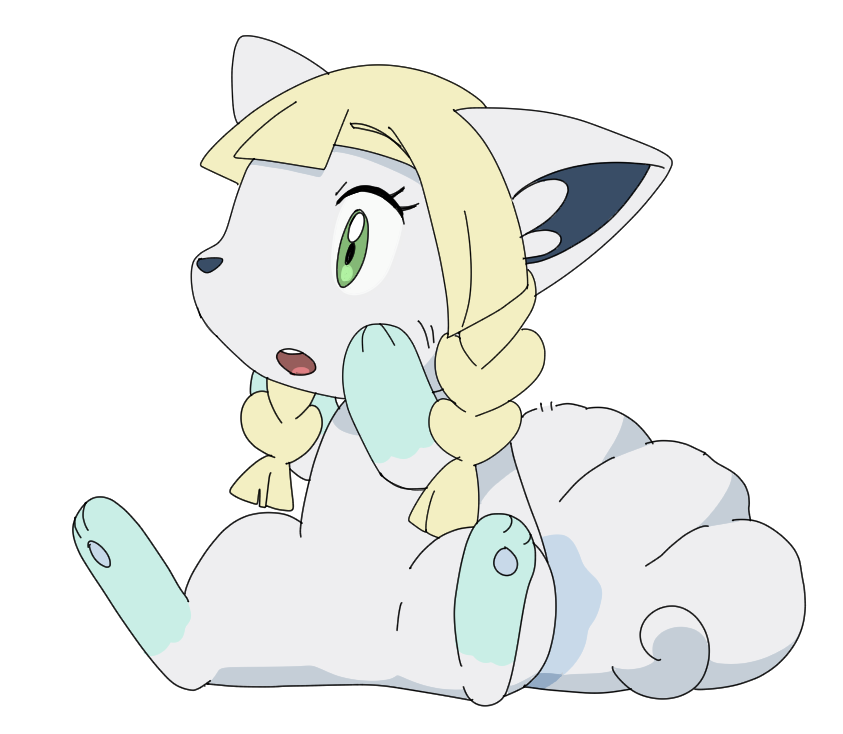 2018 alolan_vulpix alpha_channel blonde_hair e_no_n female fur green_eyes hair implied_transformation inner_ear_fluff lillie_(pok&eacute;mon) nintendo pok&eacute;mon pok&eacute;mon_(species) regional_variant semi-anthro simple_background solo surprise transparent_background video_games white_fur young