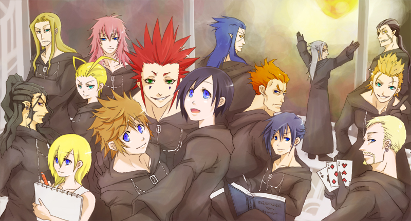 black_coat_(kingdom_hearts) blonde_hair commentary_request demyx dress kingdom_hearts kingdom_hearts_358/2_days larxene lexaeus long_hair luxord marluxia multiple_boys multiple_girls namine nib_pen_(medium) organization_xiii roxas saix short_hair traditional_media vexen white_dress xaldin xemnas xigbar xion_(kingdom_hearts) yuugen_(svitato) zexion