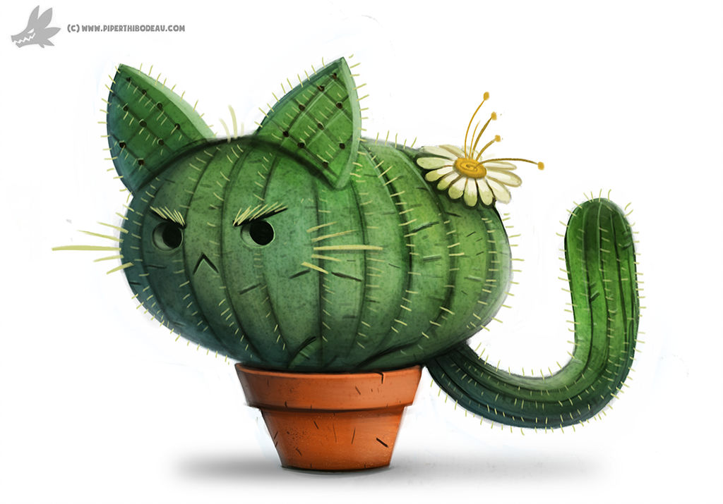 :&lt; ambiguous_gender cactus cat cryptid-creations feline feral flora_fauna flower flower_pot grumpy humor mammal plant pun simple_background solo visual_pun whiskers white_background