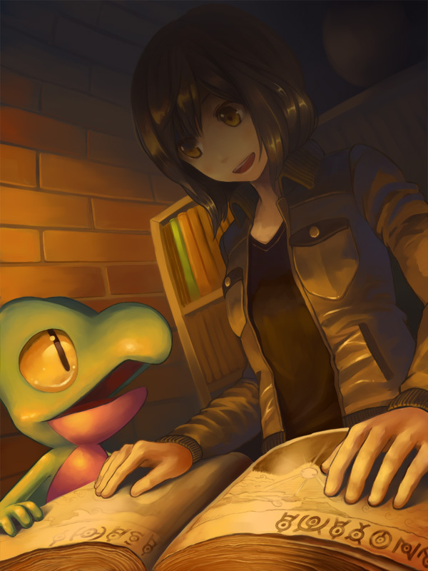 book eye_contact fushigi_no_dungeon gen_2_pokemon gen_3_pokemon looking_at_another open_mouth pokemon pokemon_(creature) pokemon_(game) pokemon_fushigi_no_dungeon reading torio_(mocd1985) treecko unown unownglyphics