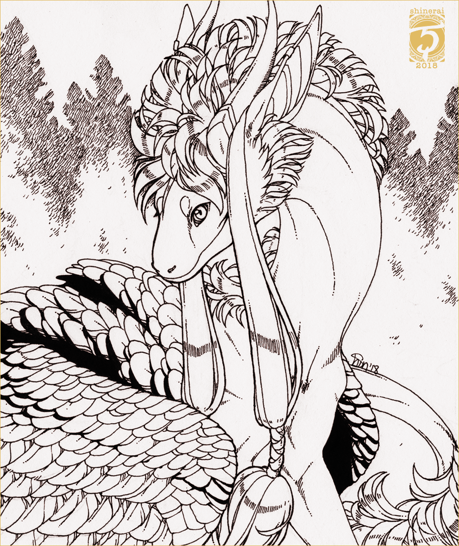 2018 ambiguous_gender dragon feathered_dragon feathered_wings feathers feral shinerai sketch solo traditional_media_(artwork) wings