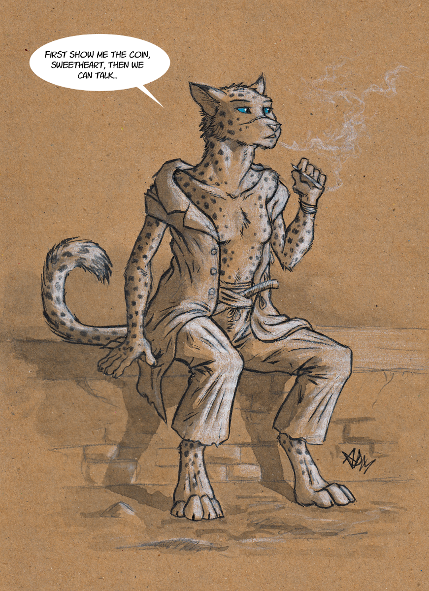 0laffson 2016 4_toes 5_fingers anthro barefoot blue_eyes breasts cheetah clothed clothing digital_media_(artwork) english_text feline female mammal sitting text toes traditional_media_(artwork)