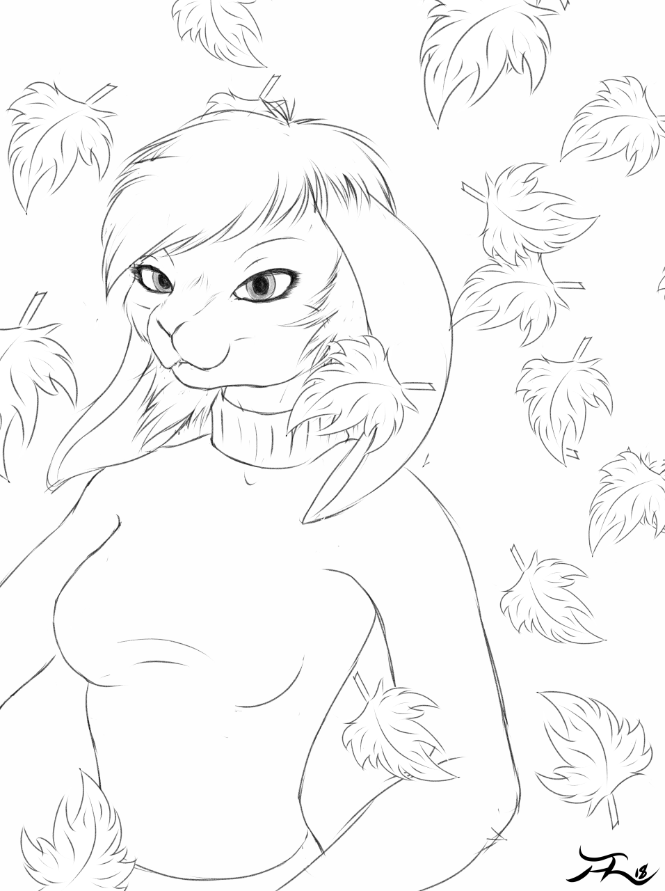 clothing cute digital_media_(artwork) fall_(disambiguation) female lagomorph leaves mammal maple rabbit sketch sweater