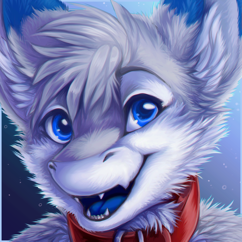 2018 ambiguous_gender anthro blue_eyes blue_fur blue_tongue chest_tuft chibity collar cute_fangs dipstick_ears dragon ear_tuft fur furred_dragon grey_fur icon open_mouth senky smile solo teeth tuft white_fur