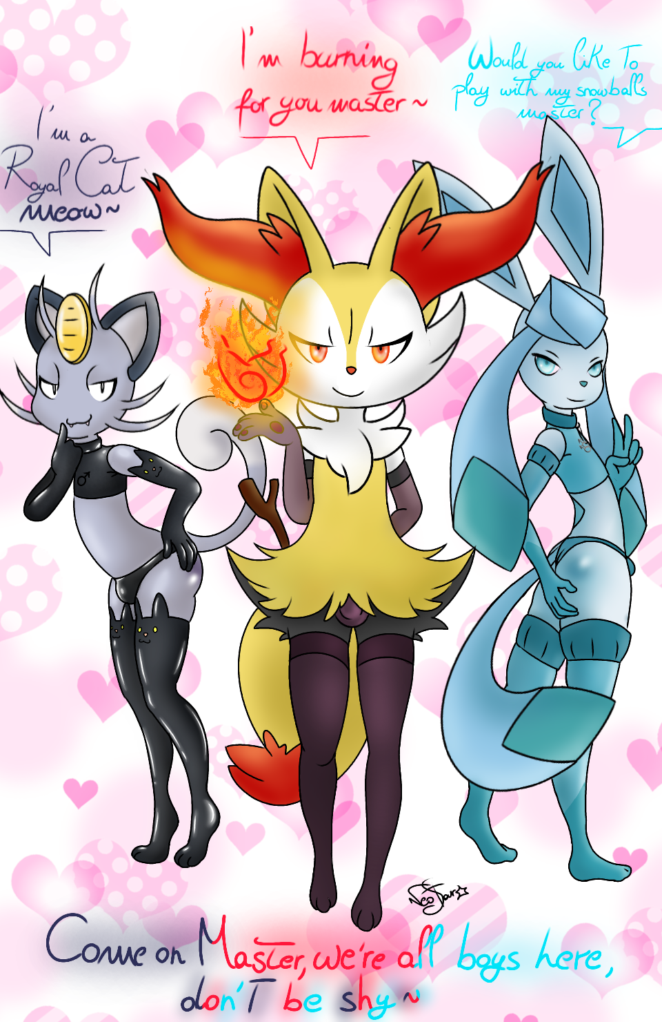 &lt;3 anthro braixen bulge cat clothed clothing crossdressing cute eeveelution eyewear feline girly glaceon group hi_res legwear male mammal meowth nintendo panties pok&eacute;mon pok&eacute;mon_(species) rubber selfie socks underwear video_games xneostarx