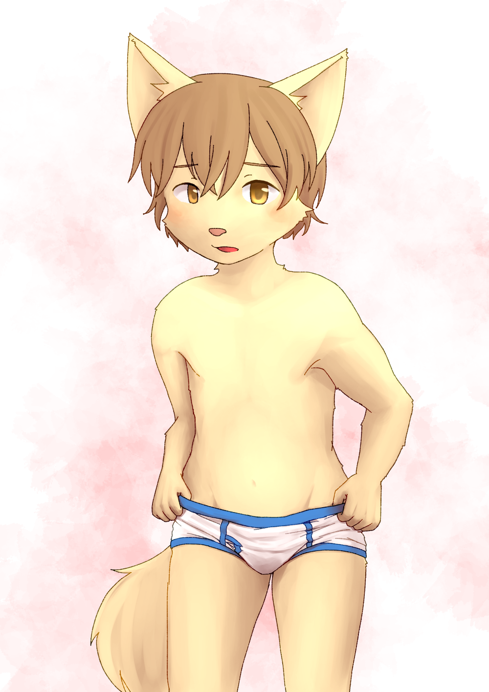 5_fingers anthro blush briefs brown_eyes brown_hair bulge canine child clothing cub dog hair male mammal open_mouth sfh solo underwear undressing young
