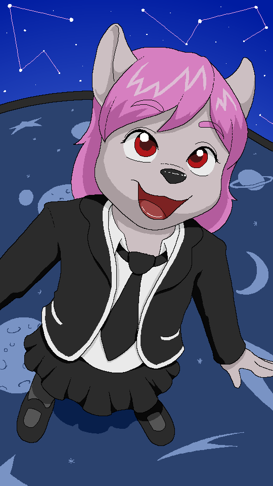 2018 arkaid clothing cub digital_media_(artwork) flat_chested footwear hair looking_up mammal mary_janes mustelid open_mouth otter pink_hair planetarium pyravia school_uniform shoes skirt smile uniform wildlife_unmasked young
