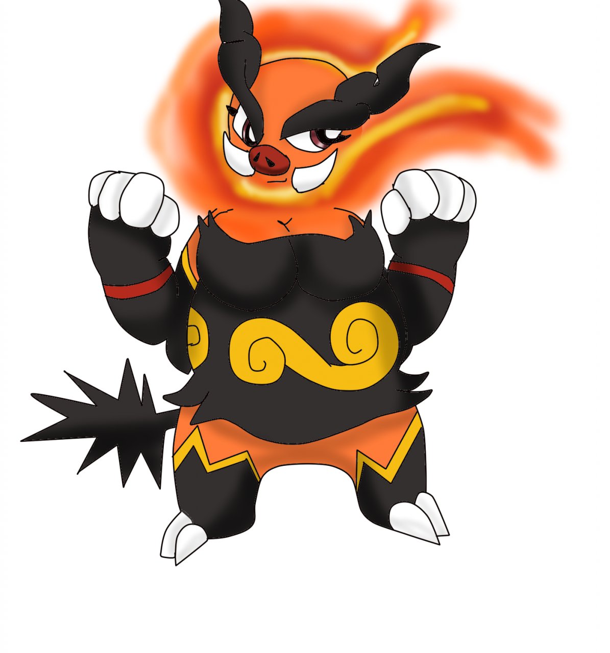 emboar female lunarsonny nintendo pok&eacute;mon pok&eacute;mon_(species) red_eyes simple_background solo video_games white_background