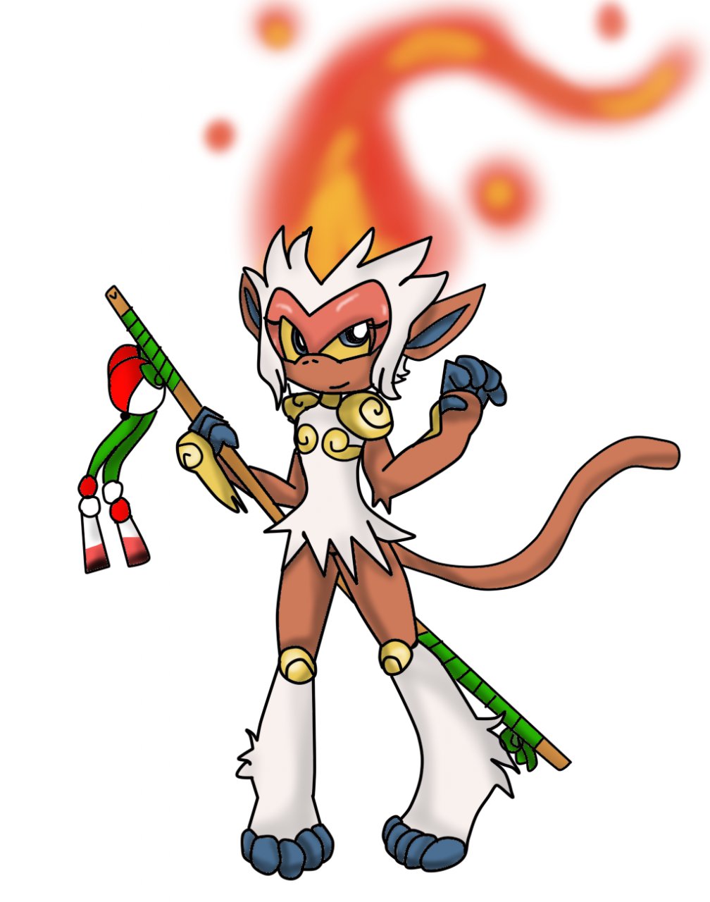 blue_eyes female infernape looking_at_viewer lunarsonny nintendo pok&eacute;mon pok&eacute;mon_(species) simple_background solo video_games white_background