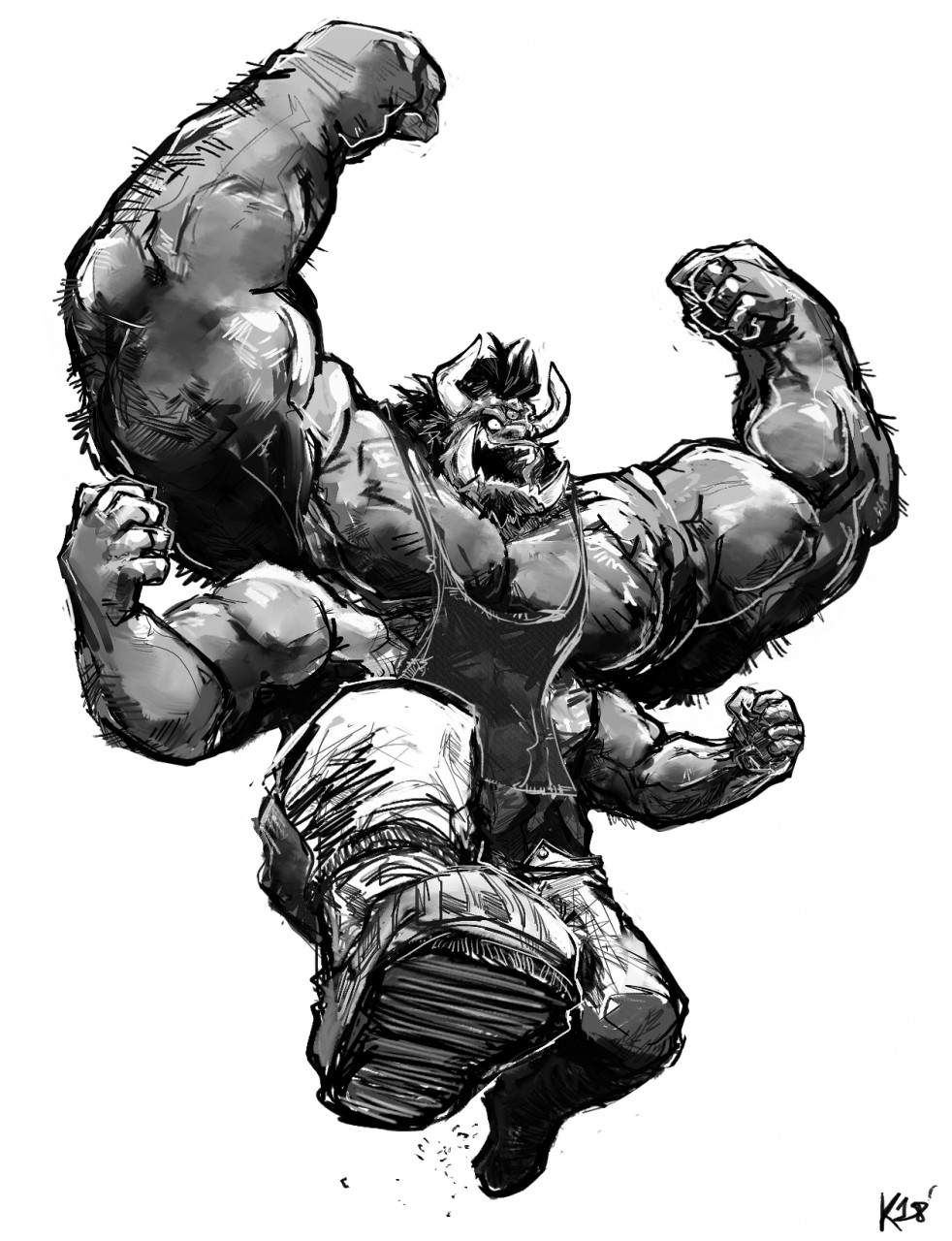 4_arms aokmaidu bull_horns demon huge_muscles humanoid monster multi_arm multi_limb multi_pec muscular oni orc third_eye