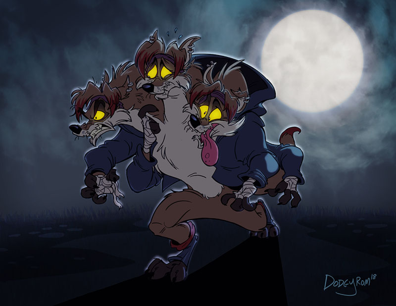 3_heads 4_arms angry anthro canine cerberus clenched_teeth clothing conjoined derp_eyes digitigrade dodgyrom fox full_moon halloween headband holidays hoodie invalid_tag mammal moon multi_arm multi_head multi_limb post_transformation scared spooky teeth theotherrickfox tongue tongue_out were werefox werewolf worried