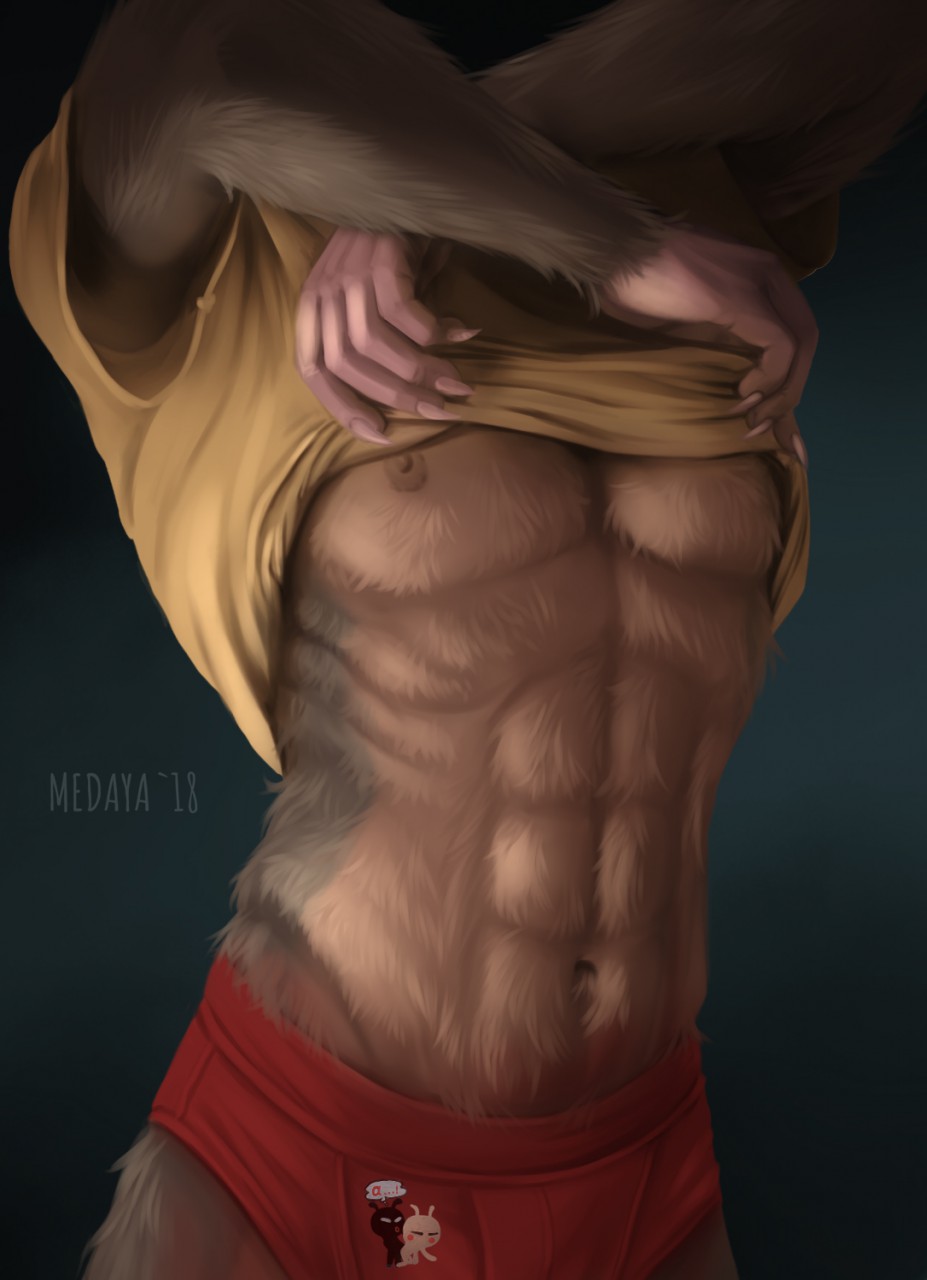 2018 abs anthro brown_fur clothed clothing clothing_lift fur male mammal medaya muscular muscular_male nipples obliques rat rodent shephard shirt shirt_lift solo t-shirt underwear undressing