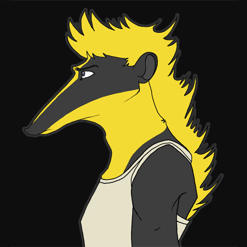 2011 afrosoricid anthro biped black_background black_eyebrows blonde_hair blue_eyes bust_portrait clothed clothing digital_drawing_(artwork) digital_media_(artwork) eyebrows formaldehyde_(artist) frown fur grey_fur hair icon long_snout low_res lowland_streaked_tenrec male mammal mane mane_hair multicolored_fur outline portrait shirt side_view simple_background snout solo streaked_tenrec tank_top tenrec two_tone_fur white_clothing yellow_fur yellow_mane