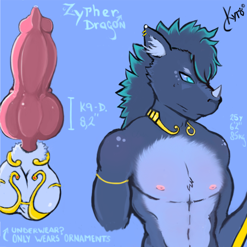 abs anthro balls blue_eyes canine dragon egyptian emperor erection fluffy fur horn knot kyto_(artist) kyto_(disambiguous) male male/male mammal muscular nipples nude ornaments penis red_rocket rhinoceros simple_background smile solo tattoo wet zypher