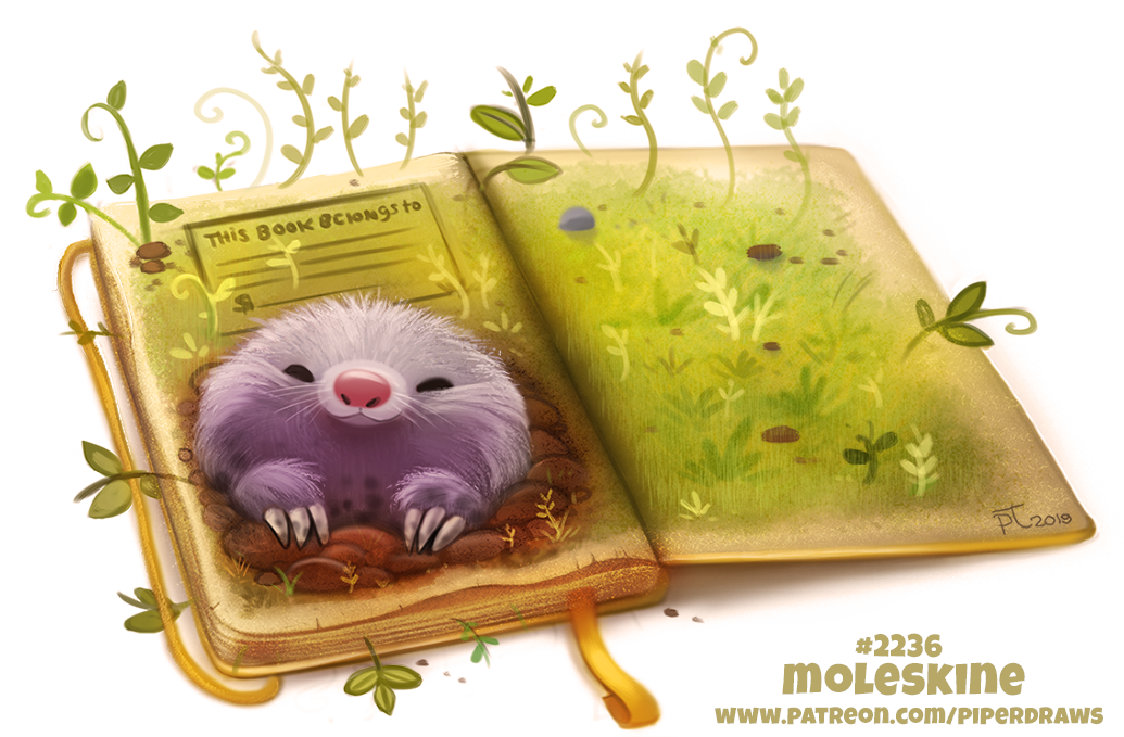 ambiguous_gender black_eyes book bookmark claws cryptid-creations english_text eulipotyphlan feral fur grey_fur humor looking_at_viewer mammal mole_(animal) moleskine plant pun ribbons simple_background solo text visual_pun whiskers white_background