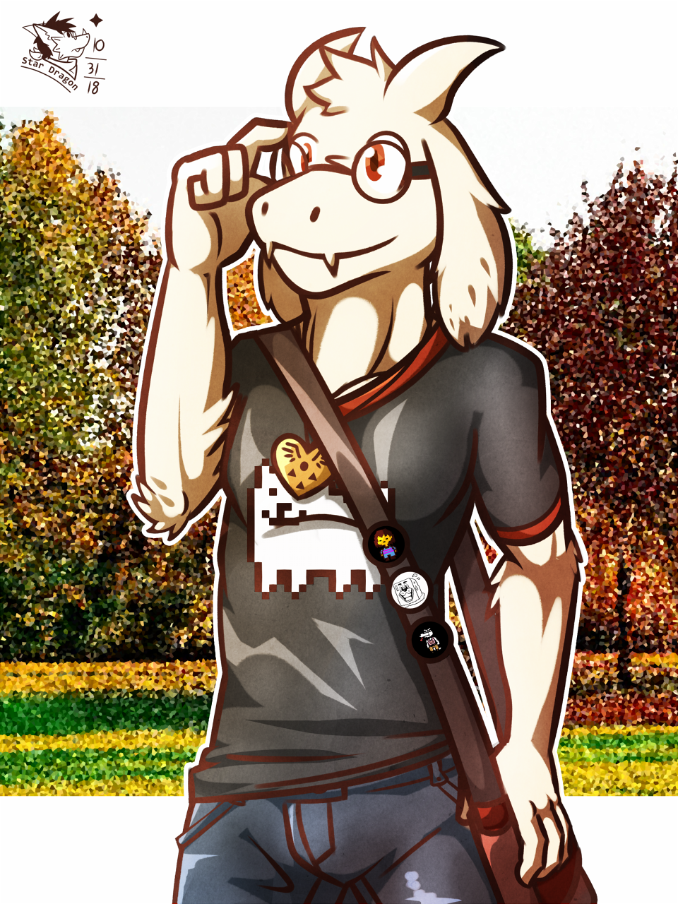 annoying_dog_(undertale) anthro asriel_dreemurr boss_monster canine caprine clothed clothing college dog doggo_(undertale) eyewear glasses goat horn human male mammal protagonist_(undertale) school solo undertale ventkazemaru video_games