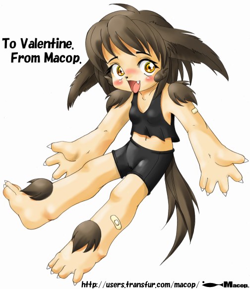 2000 4_toes 5_fingers blush camel_toe canine clothed clothing female holidays looking_at_viewer macop mammal solo toes valentine's_day yellow_eyes young