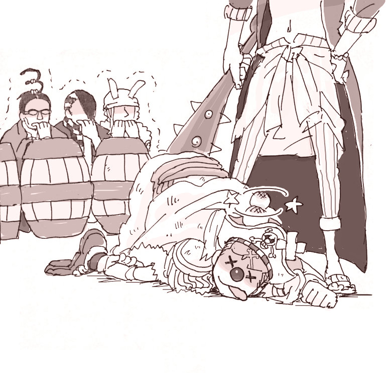 1girl 4boys alvida black_hair buggy_the_clown cabaji galdino mohji multiple_boys one_piece weapon