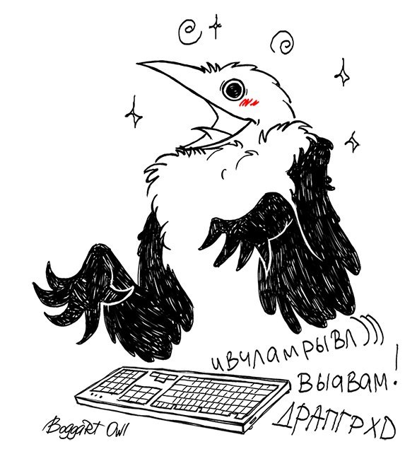 2015 avian bird black_and_white boggartowl corvid crow crow_(bc999) digital_drawing_(artwork) digital_media_(artwork) drunk feral monochrome russian_text text translated