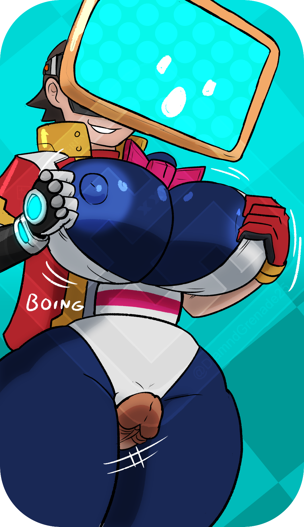 big_breasts bouncing_breasts bow_tie breasts clothing diamond_grenadier duo electronics female floating_hands floating_head genitals hi_res human humanoid machine male male/female mammal monita_(nintendoland) monitor monitor_head penis pussy_job robot robot_humanoid screen screen_face sex surprised_expression thick_thighs thigh_sex undressing