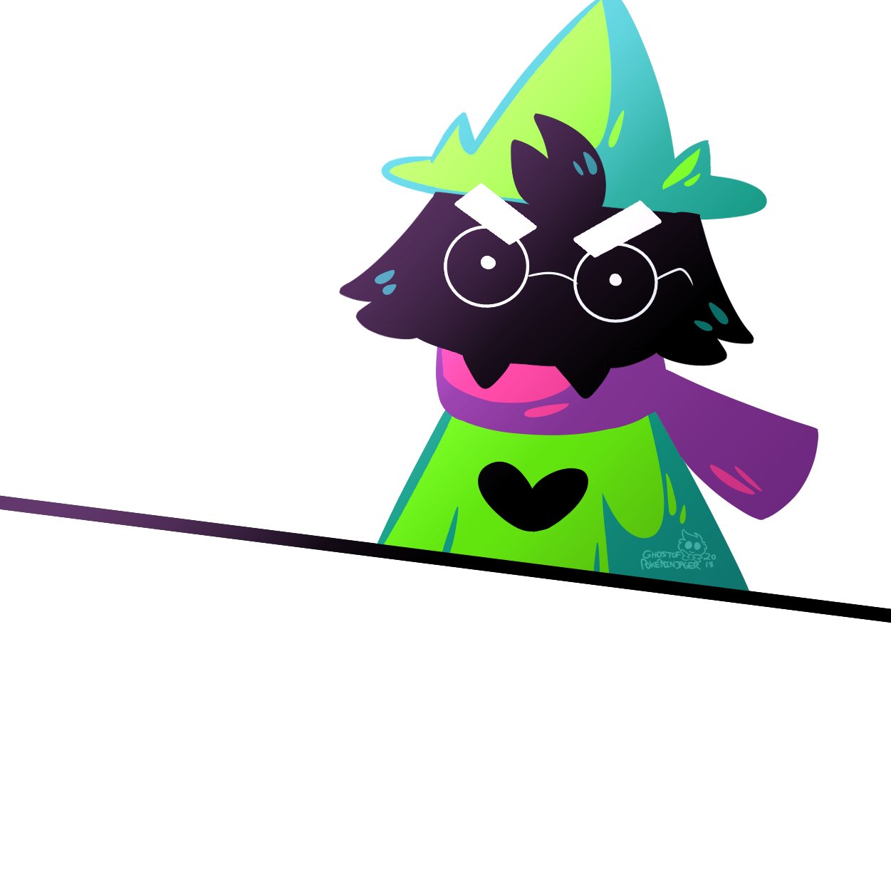 &lt;3 ambiguous_gender angry anthro caprine clothing deltarune eyebrows eyewear fur ghostie_poke glasses goat hat humor looking_down mammal ralsei robe scarf sharp_teeth simple_background sitting teeth video_games white_background white_eyes