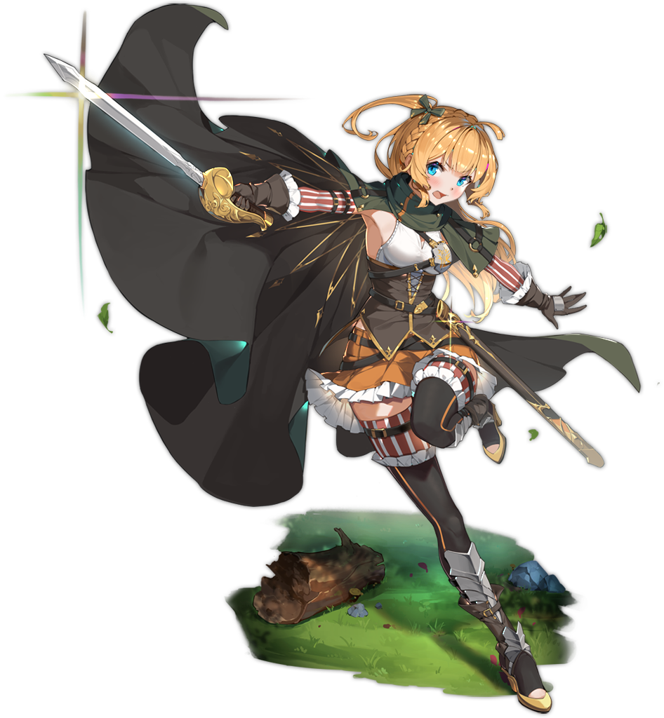 1girl ark_order armpits artist_request black_cape black_footwear blonde_hair blue_eyes blush boots bow braid breasts brown_corset brown_gloves brown_thighhighs cape corset elbow_gloves faux_figurine fighting_stance frilled_footwear frilled_gloves frilled_skirt frills full_body gloves gold_trim grass green_bow hair_bow hair_ornament high_heel_boots high_heels holding holding_sword holding_weapon incoming_attack large_breasts leaf leg_up log long_hair looking_at_viewer official_art one_side_up open_mouth orange_skirt percival_(ark_order) pleated_skirt running sheath shirt sideboob skirt solo striped_clothes striped_thighhighs sword thigh_boots thigh_strap thighhighs transparent_background unsheathed weapon white_shirt white_thighhighs zettai_ryouiki