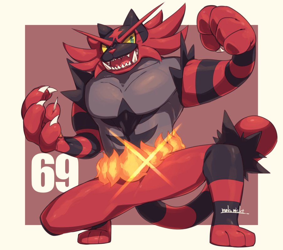 commentary_request gen_7_pokemon grey_fur incineroar makotou muscle no_humans pokemon pokemon_(creature) pokemon_(game) pokemon_sm red_fur super_smash_bros. super_smash_bros._ultimate