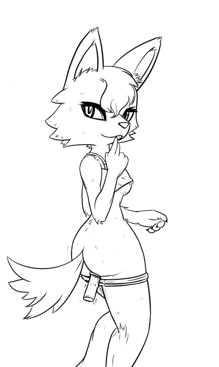 2015 animal_crossing anthro arctic_wolf breasts butt canine claws clothed clothing damn_lasso_tool female finger_over_mouth fur hair line_art looking_back mammal masturbation midriff monochrome nintendo nipples pants_down partially_clothed penetration pussy_juice sex_toy shirt shirt_up shorts simple_background small_breasts smile solo sweat tank_top tongue tongue_out vaginal vaginal_masturbation vaginal_penetration vibrator video_games white_background whitney_(animal_crossing) wolf