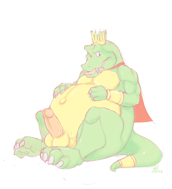 anthro balls chubby crocodile crown donkey_kong donkey_kong_(series) donkey_kong_country erection king king_k._rool king_k_rool kremling looking_at_viewer male navel nintendo nude open_mouth overweight penis plain_background pose reptile royalty scalie solo unknown_artist video_games white_background