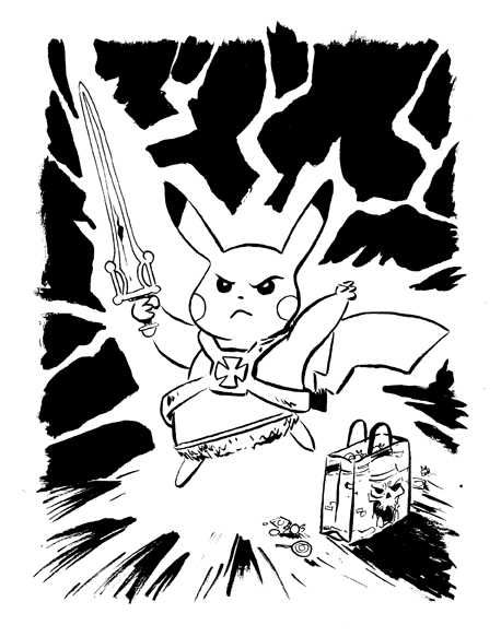 2017 4_fingers ambiguous_gender black_and_white candy cosplay costume crossover dipstick_ears electricity food halloween he-man holding_object holding_weapon holidays littlereddog lollipop masters_of_the_universe melee_weapon monochrome nintendo pikachu pok&eacute;mon pok&eacute;mon_(species) solo sword traditional_media_(artwork) video_games weapon