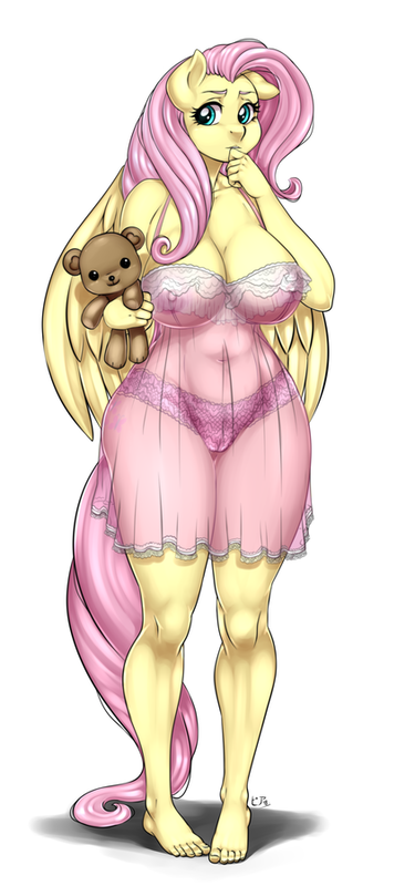 anthro areola breasts clothing equine female fluttershy_(mlp) friendship_is_magic lingerie looking_at_viewer mammal my_little_pony nipples panties pegasus pia-sama pussy simple_background solo teddy_(clothing) teddy_bear translucent transparent_clothing underwear white_background wings