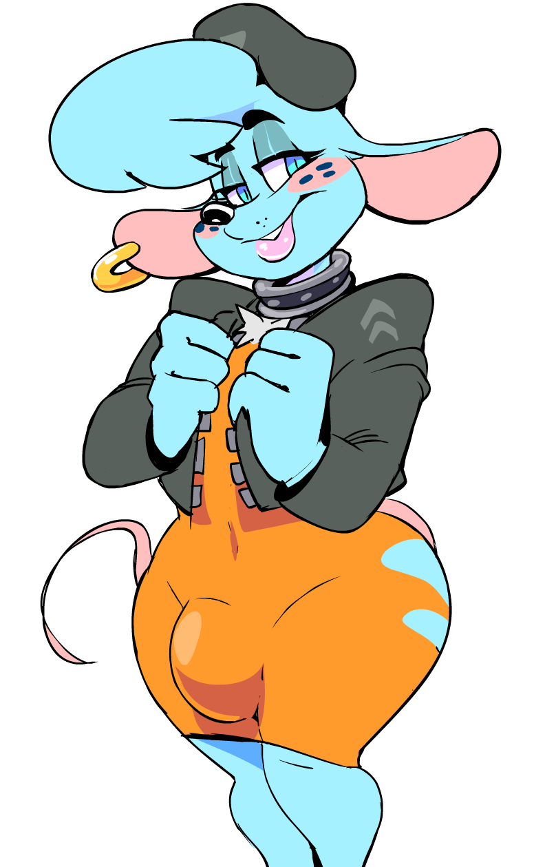 alpha_channel blush bulge clothed clothing collar crossdressing dress ear_piercing girly jacket male mammal mouse muscle_mouse_(character) piercing rodent simple_background solo transparent_background vimhomeless