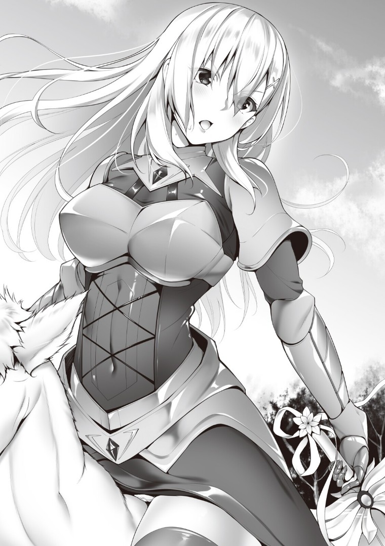 1girl armor greyscale horseback_riding knight long_hair monochrome nironiro novel_illustration official_art riding shinsei-maou_no_venus-hunt tagme