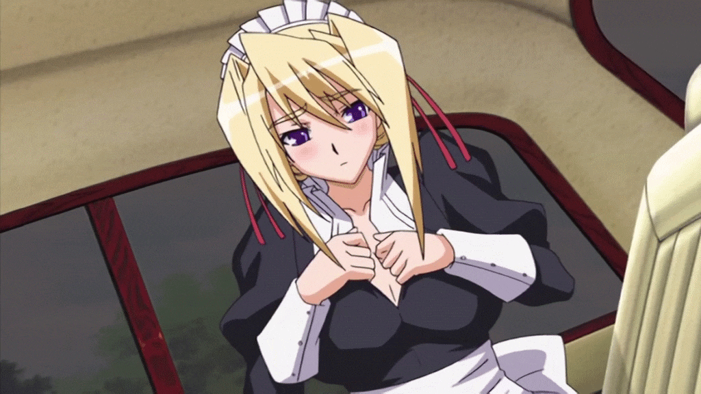 animated animated_gif blonde_hair bouncing_breasts breasts large_breasts maid nipples princess_lover silvia_van_hossen undressing