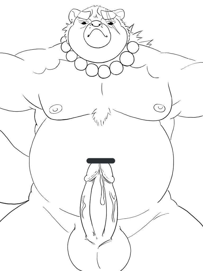 2018 anthro anus balls belly canine erection gyobu jinku_56 male mammal moobs nipples overweight overweight_male penis scar simple_background solo tanuki tokyo_afterschool_summoners