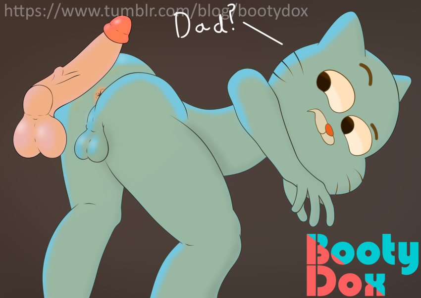 anus backsack balls bootydox butt cartoon_network cat erection father father_and_son feline gumball_watterson incest lagomorph male male/male mammal nude parent rabbit richard_watterson son text the_amazing_world_of_gumball