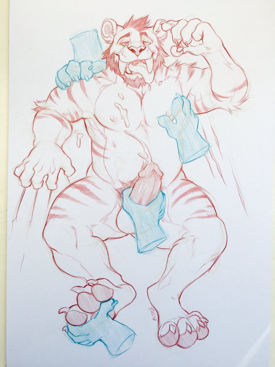 2018 4_toes 5_fingers anthro beard bedding bigroundlion cum cum_on_chest disembodied_hand facial_hair feline group handjob looking_pleasured lying male mammal muscular muscular_male nipples nude on_back pecs roantiger saber-toothed_cat saliva sex simple_background solo_focus toes tongue tongue_out white_background