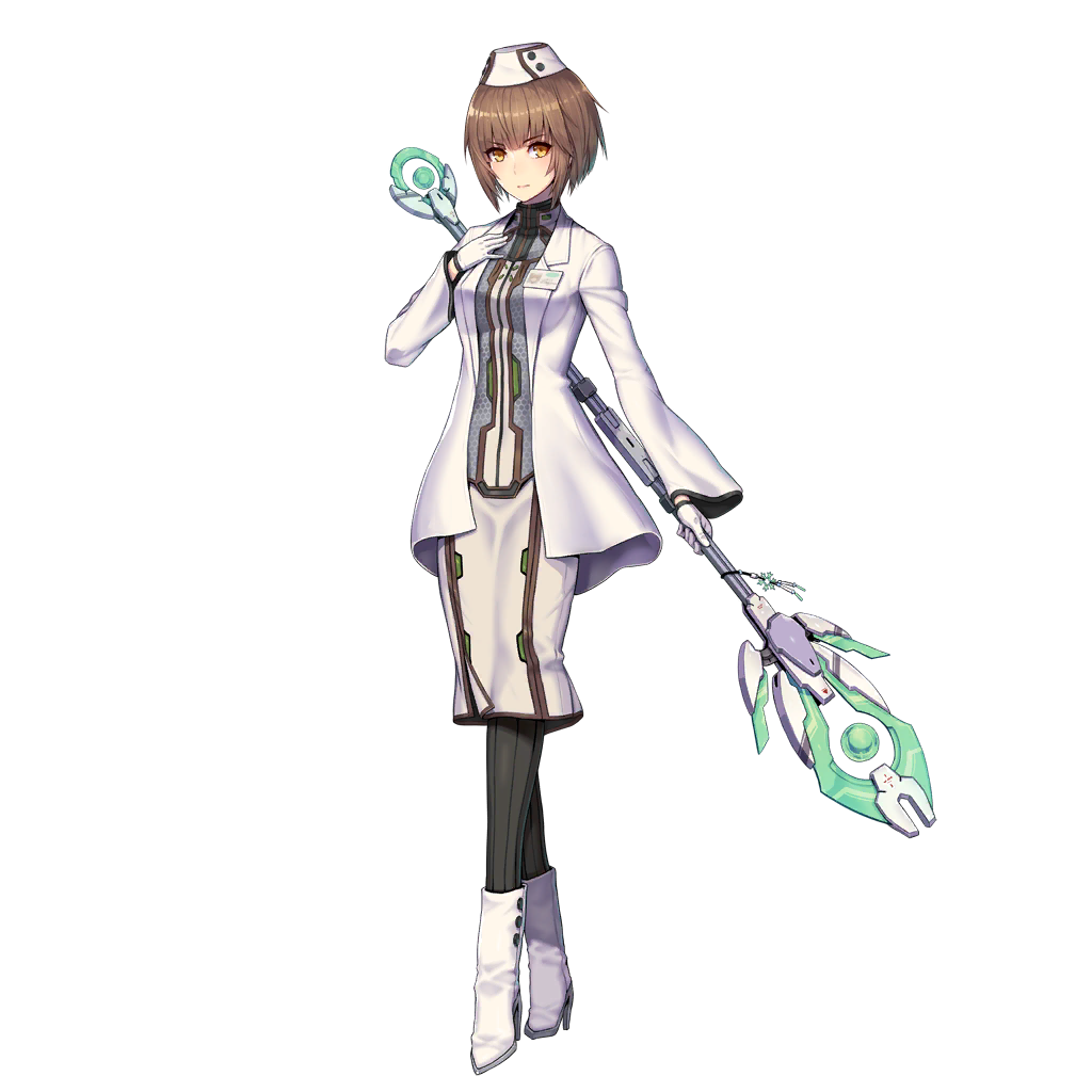 boots brown_hair dress gloves hat high_heel_boots high_heels official_art raffine_(star_ocean) solo staff star_ocean star_ocean_anamnesis star_ocean_integrity_and_faithlessness thighhighs transparent_background yellow_eyes