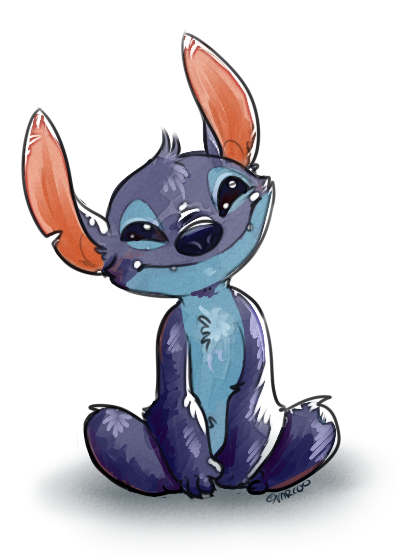 2015 4_fingers alien blue_eyes blue_fur blue_nose chest_tuft claws disney experiment_(species) fur head_tuft lilo_and_stitch narcotic_sprinkles notched_ear simple_background sitting smile solo stitch tuft white_background